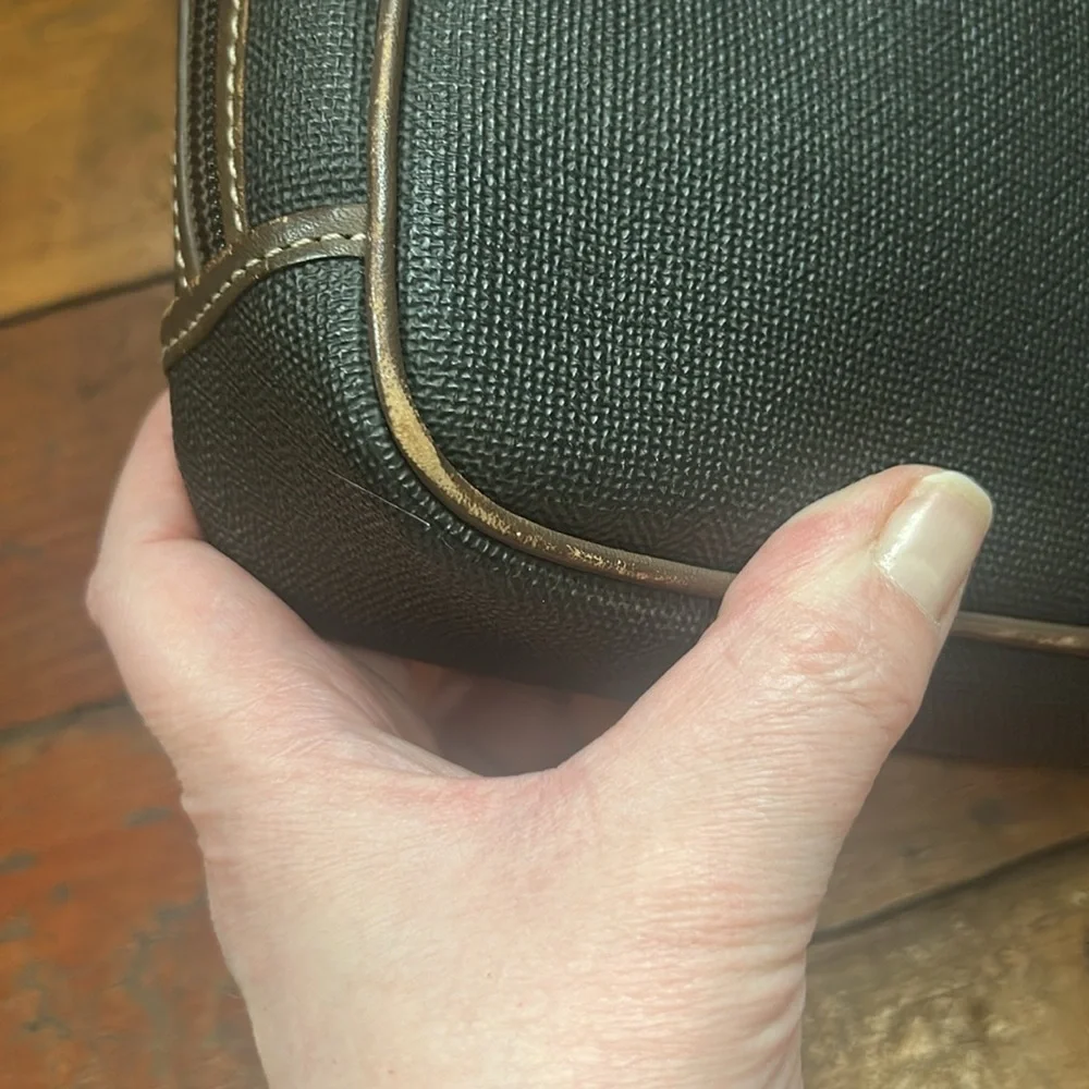 Dunhill Clutch Travel Bag Charcoal Gray Brown Leather Gold